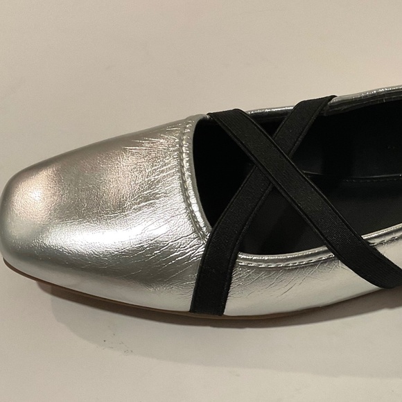 RACHEL Rachel Roy Calm Square Toe Silver Black Ballet Flats Size 11 LIKE NEW - Picture 5 of 9